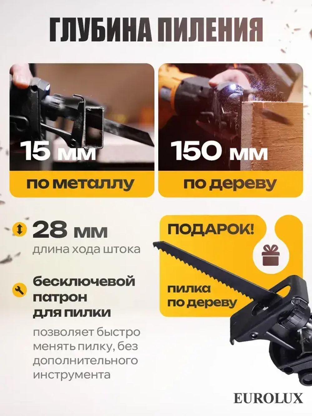 Сабельная пила 1200 Вт Eurolux ПС-1200/28EU / электропила, универсальная электроножовка