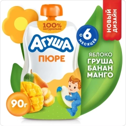 Пюре Агуша яблоко-груша-банан-манго 90г с 6 месяцев