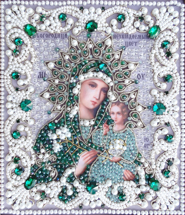 ЖС-11-СИ Набор для вышивания хрустальными камнями Богородица Неувядаемый цвет (изумрудный)
