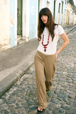 ZARA ПРЯМЫЕ БРЮКИ С ДЕКОРАТИВНОЙ СТРОЧКОЙ, РЫЖЕВАТО-КОРИЧНЕВЫЙ