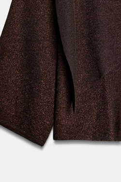 ZARA ТРИКОТАЖНЫЙ СВИТЕР-НАКИДКА С БЛЕСТЯЩЕЙ НИТЬЮ, КОРИЧНЕВЫЙ
