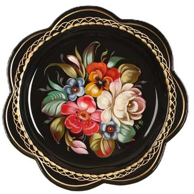 Жостовский поднос декоративный, размер 18 см (A1), металлический