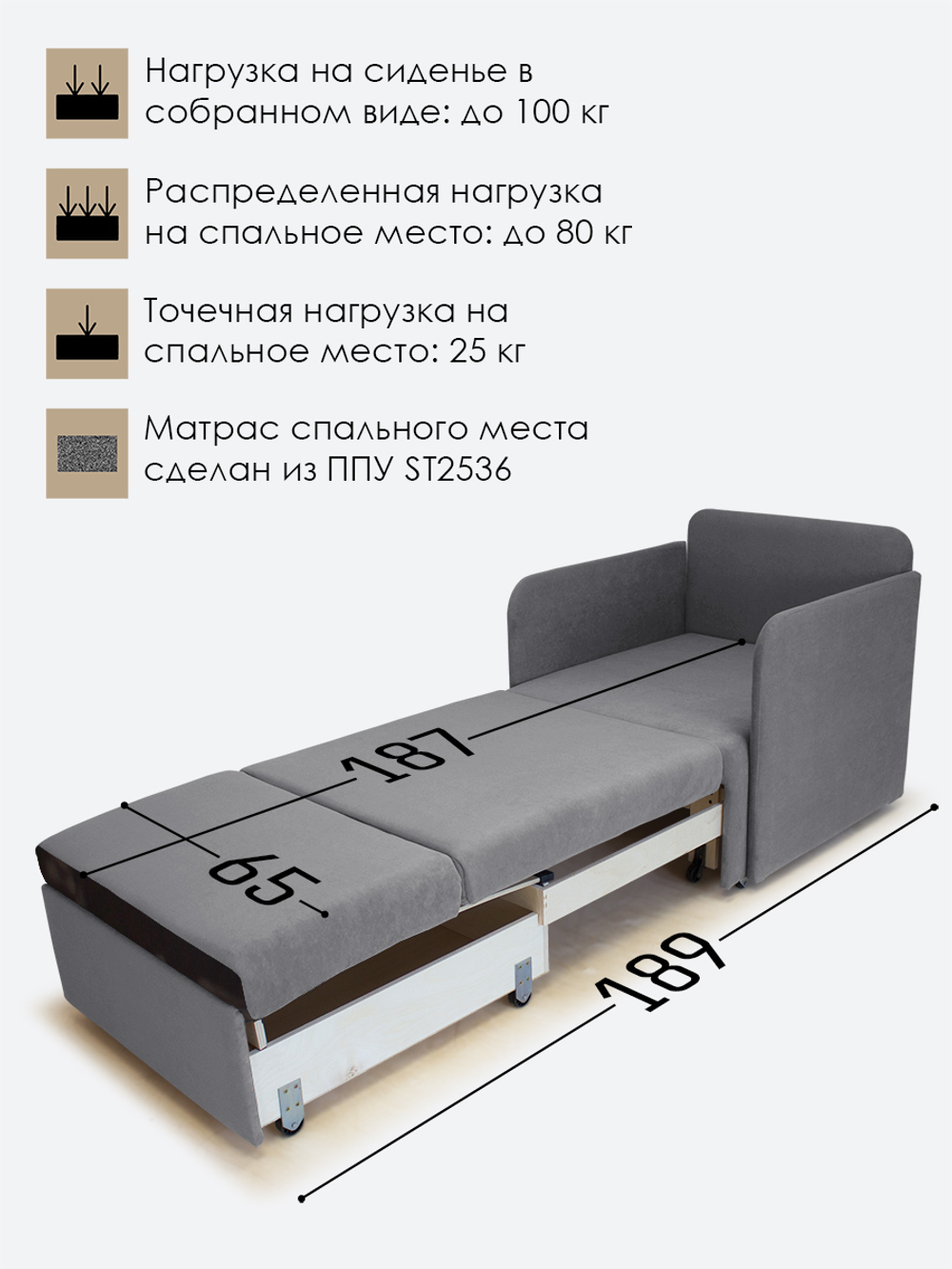 Кресло-кровать "Миник" с подлокотниками Dream Grey купон Котенок в клубках