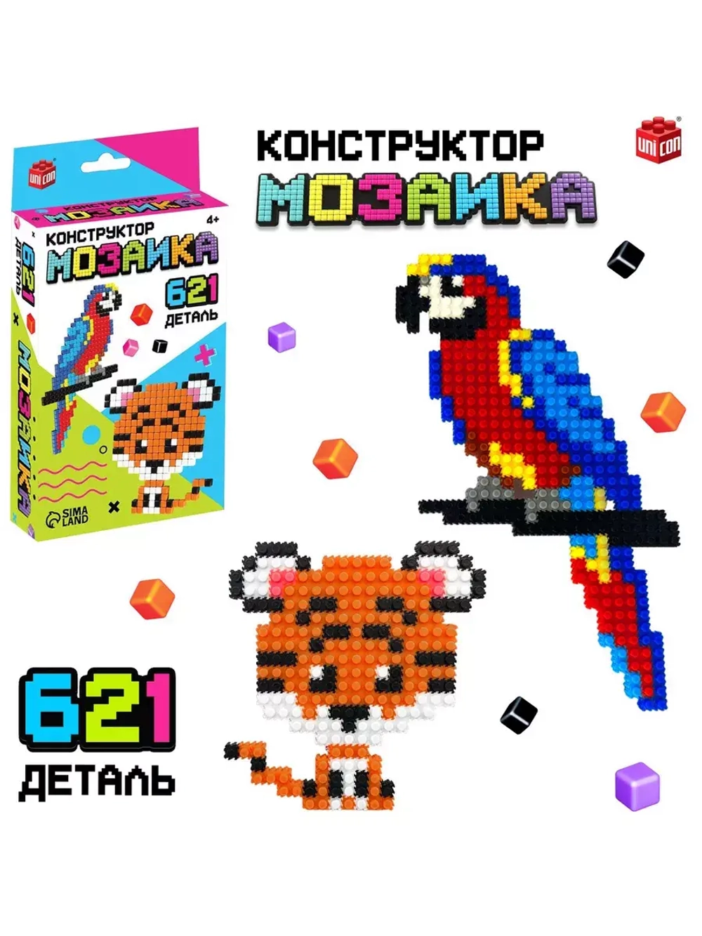 Конструктор мозаика Pixi. Зверята, 621 деталь