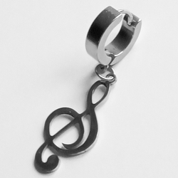Серьга  "Скрипичный ключ" для пирсинга уха. Медицинская сталь.