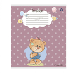 Тетрадь 12л., клетка, Alingar, скрепка, блок офсет, 100% белизна, мелованный картон (стандарт), "Плюшевые мишки", 5 дизайнов в пленке т/у