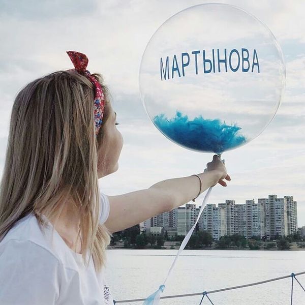 Шар Баблс с конфетти (бирюза) и надписью