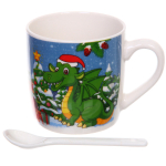 Кружка керамическая 200мл в наборе 2шт с ложками «Дракоша»