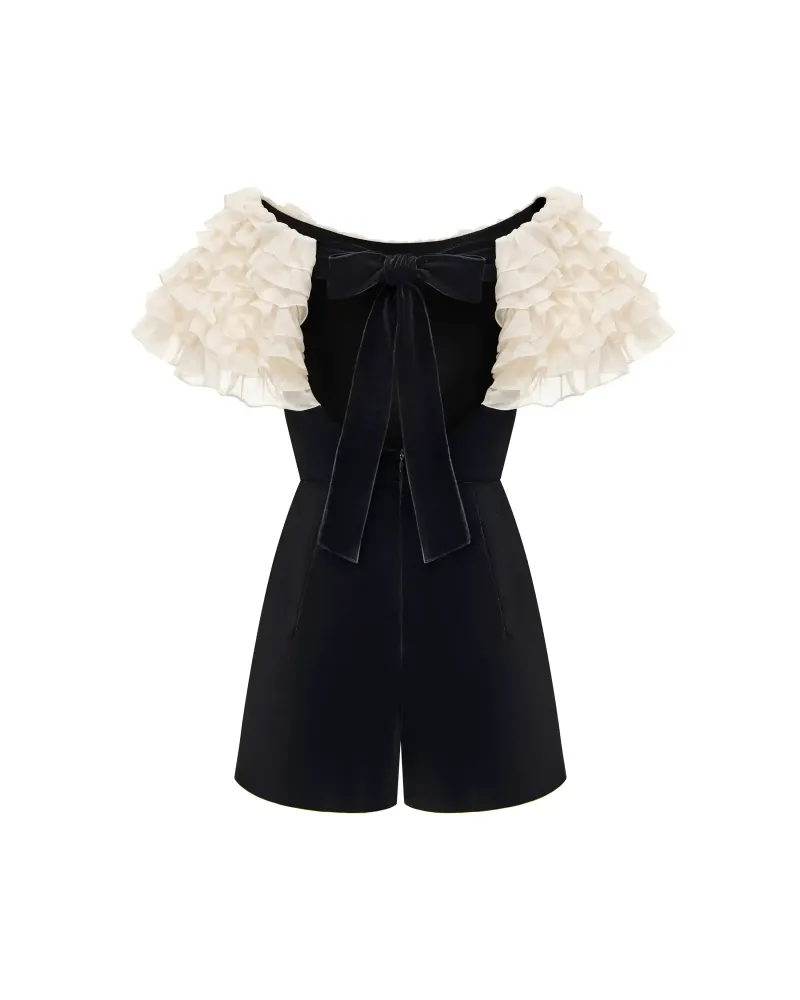 Abby, комбинезон из бархата с оборками из шифона