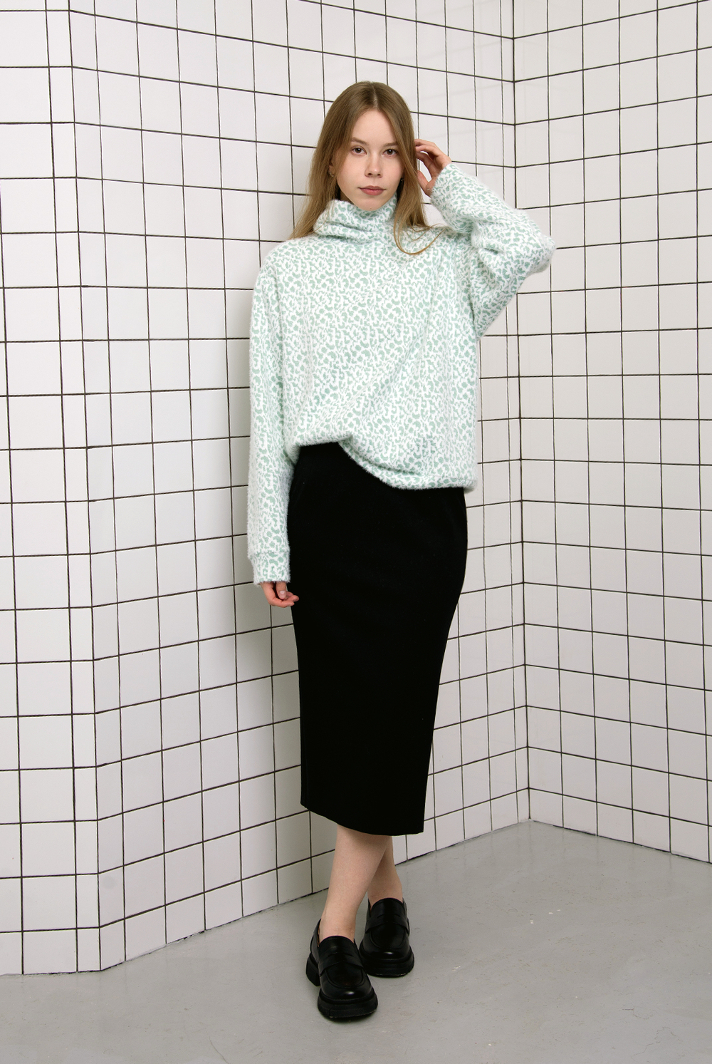 Джемпер женский 4710А, бело-зеленый #521БЗ034710А