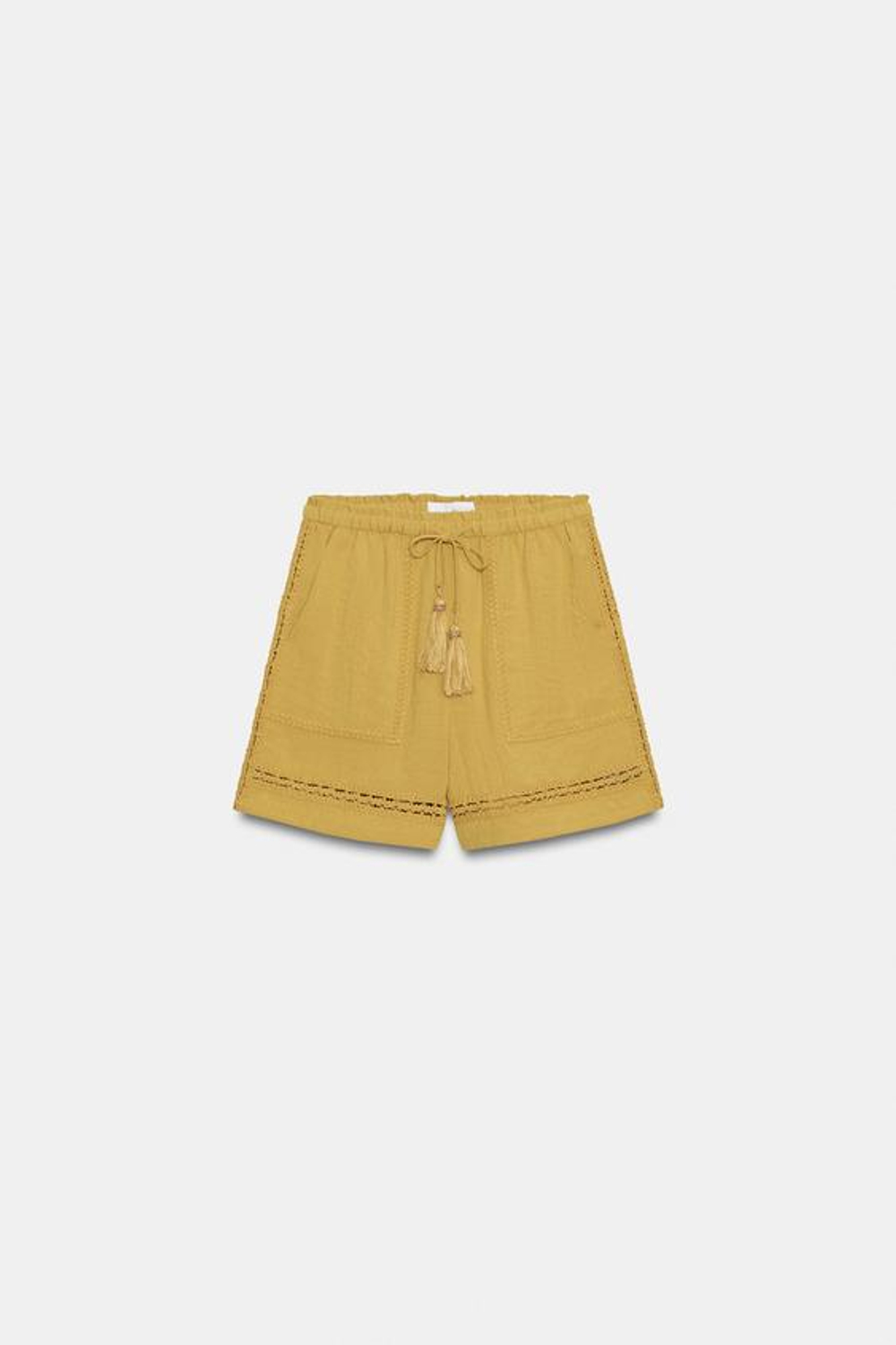 ZARA КОМБИНИРОВАННЫЕ ШОРТЫ С КРУЖЕВОМ, ГОРЧИЧНЫЙ
