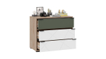 Комод для одежды с ящиками Гикори джексон/Белый матовый/Дымчатый зеленый 3 ящика 90х45х75 см