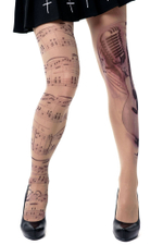 Колготки +size с принтом в виде нот и гитары (Размер: XL-XXL-XXXL) (Цвет: бежевый)
