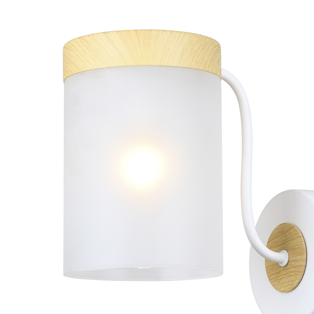 Настенный светильник 1x40Вт E14, металл/стекло, белый/дерево, матовый плафон