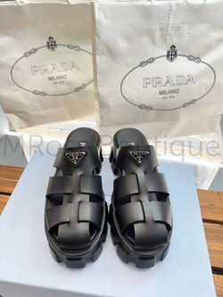 Женские мюли Prada Monolith черного цвета на тракторной подошве