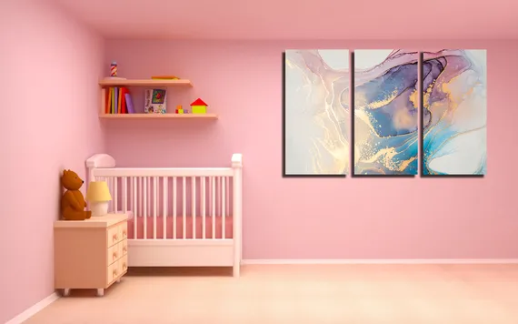 Модульная картина "Мрамор розовый с золотым"