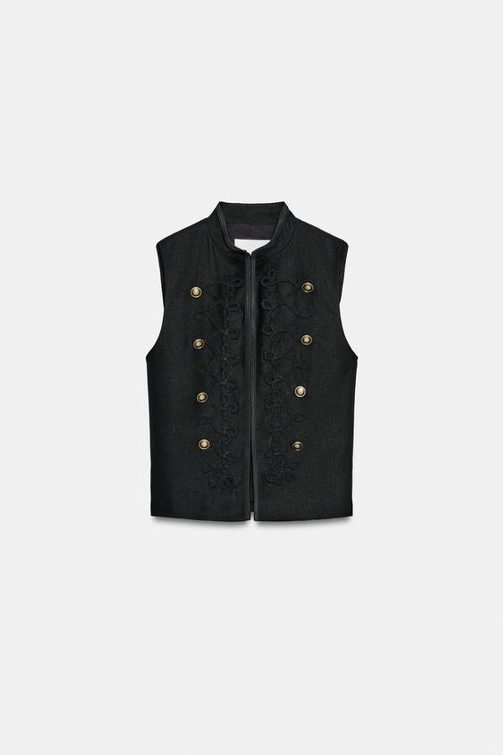 ZARA ОБЛЕГАЮЩИЙ ЖИЛЕТ С НАВЕСНЫМИ ПЕТЛЯМИ, ЧЕРНЫЙ