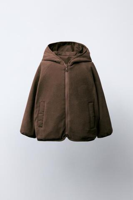 ZARA ДВУСТОРОННЯЯ КУРТКА ИЗ ПОЛАРФЛИСА, КОРИЧНЕВЫЙ