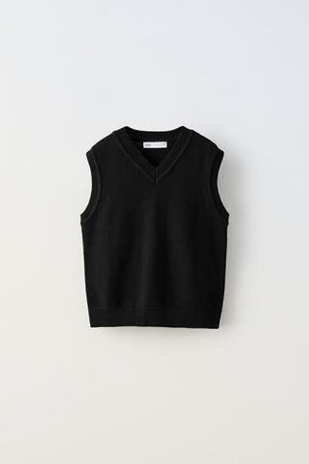 ZARA ТРИКОТАЖНЫЙ ЖИЛЕТ, ЧЕРНЫЙ