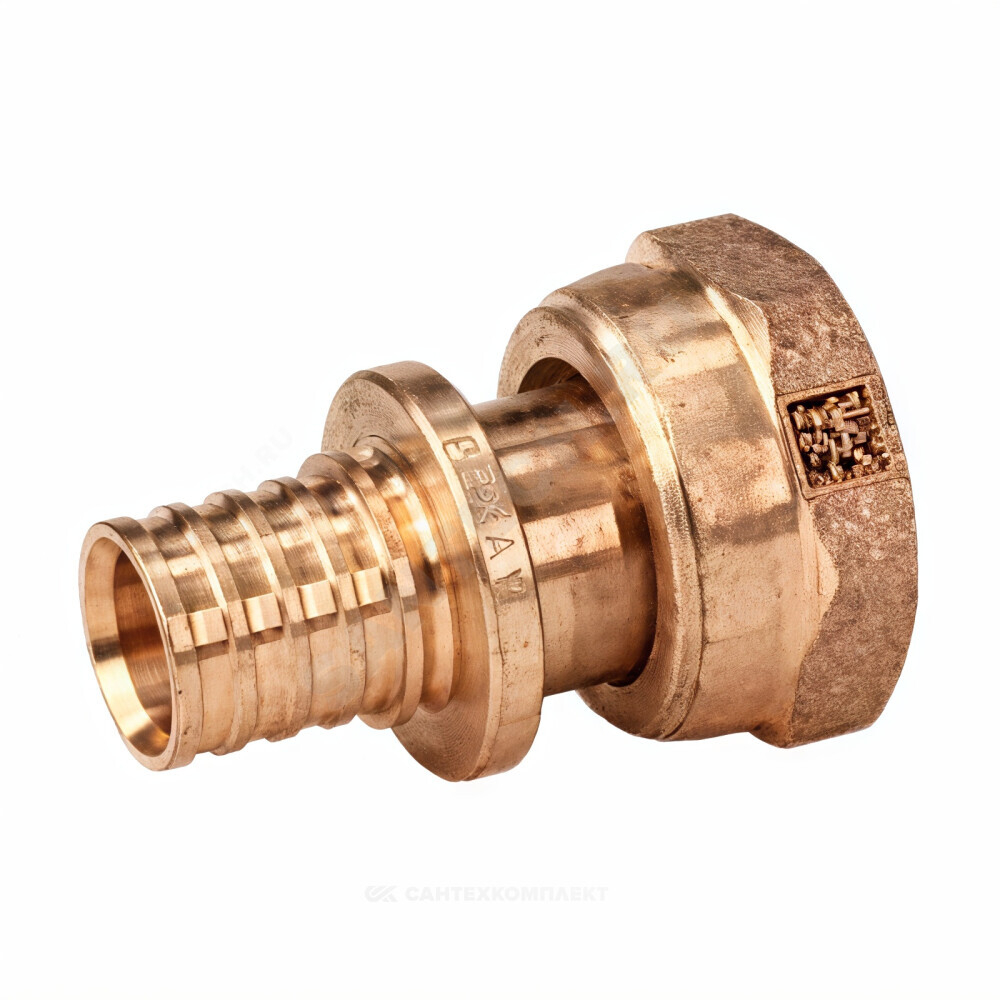 Муфта для PE-X труб аксиальная бронза Дн 16х3/4" с накидной гайкой RX+ Рехау 14563363001