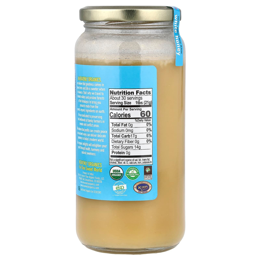 Heavenly Organics, 100% органический белый мед, необработанный и нефильтрованный, 624 г (22 унции)