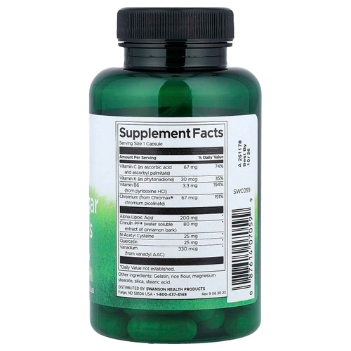 Swanson, добавка для контроля сахара в крови, 90 капсул