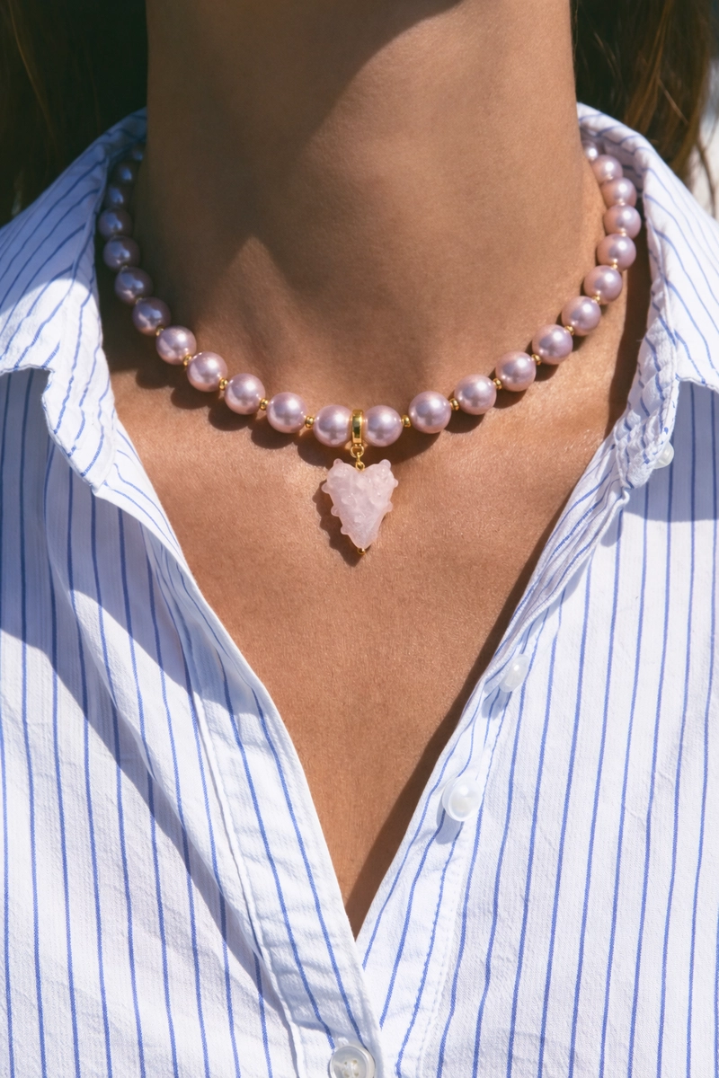 Колье Розовый Жемчуг с Сердцем