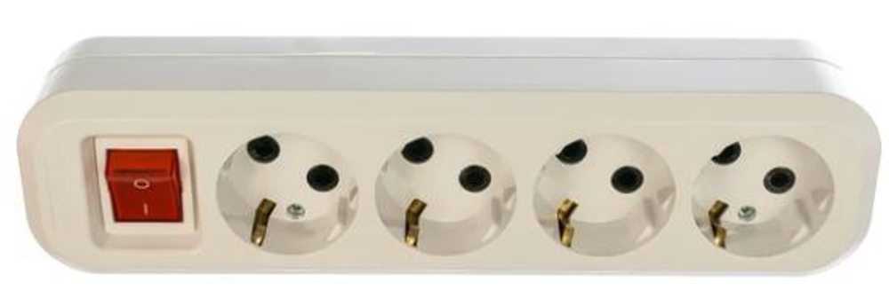 Колодка 4 гнезд, с/з с выключателем AБС-пластик UNIVersal S304