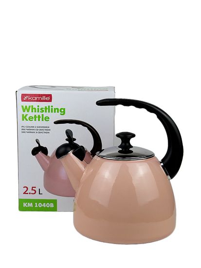 Чайник 2,5 л. эмалированный со свистком Kamille KM 1040B с черной бакелитовой ручкой