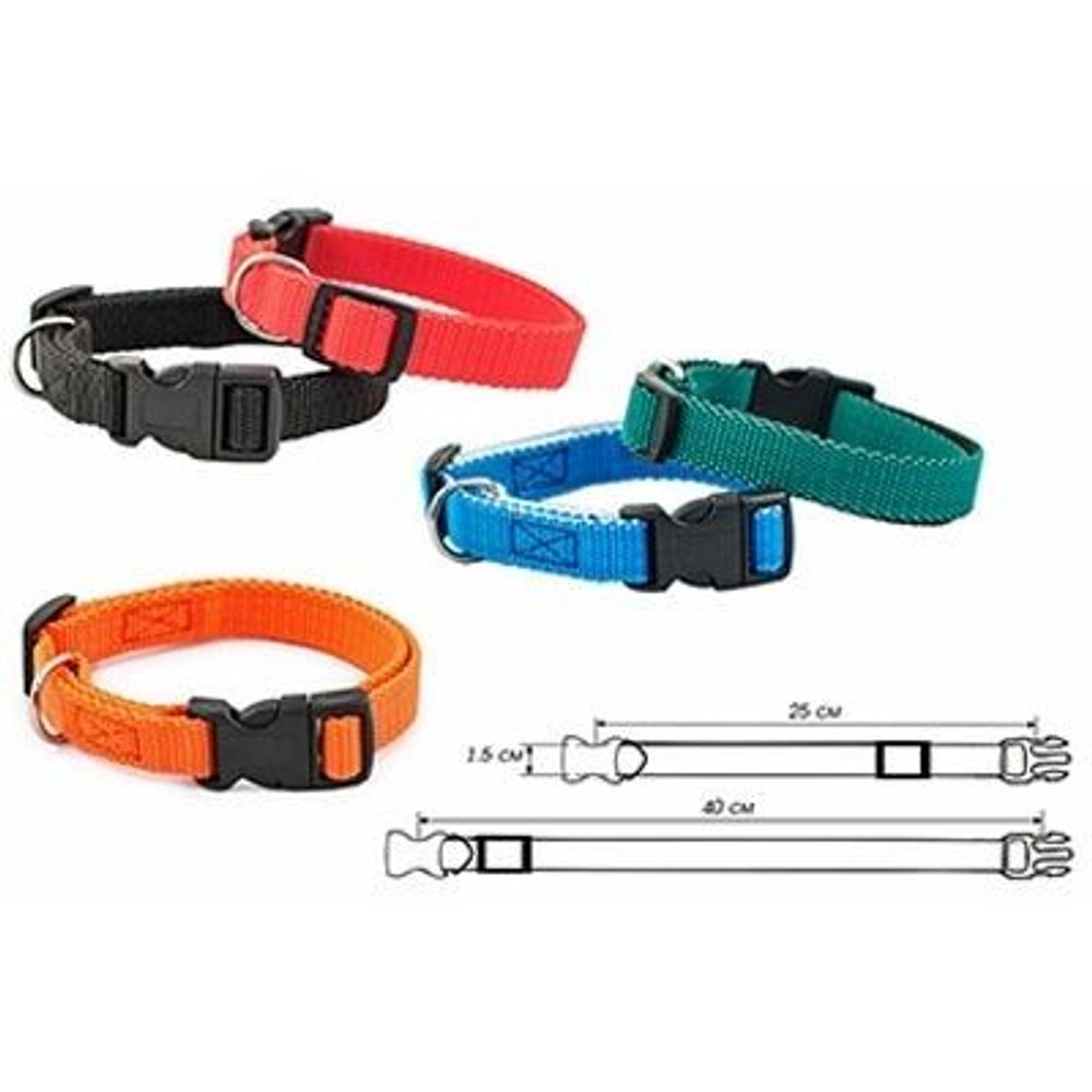 Ошейник капроновый для кошек и собак цветной синий плотный 15 мм обхват шеи 25-40 см.