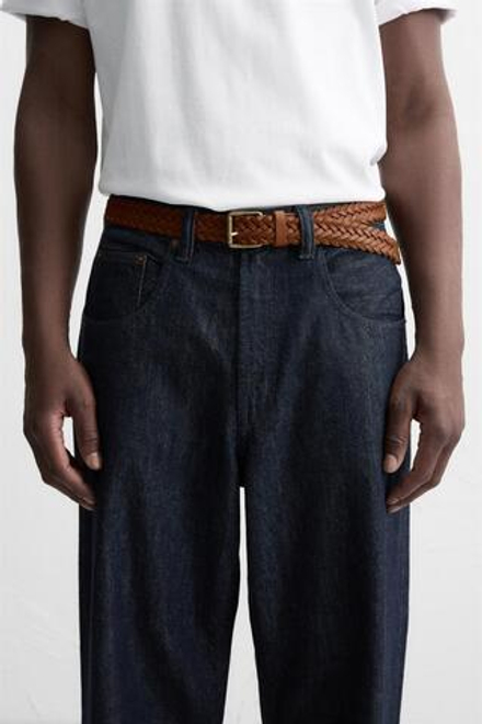 ZARA ПЛЕТЕНЫЙ КОЖАНЫЙ РЕМЕНЬ, КАШТАНОВЫЙ