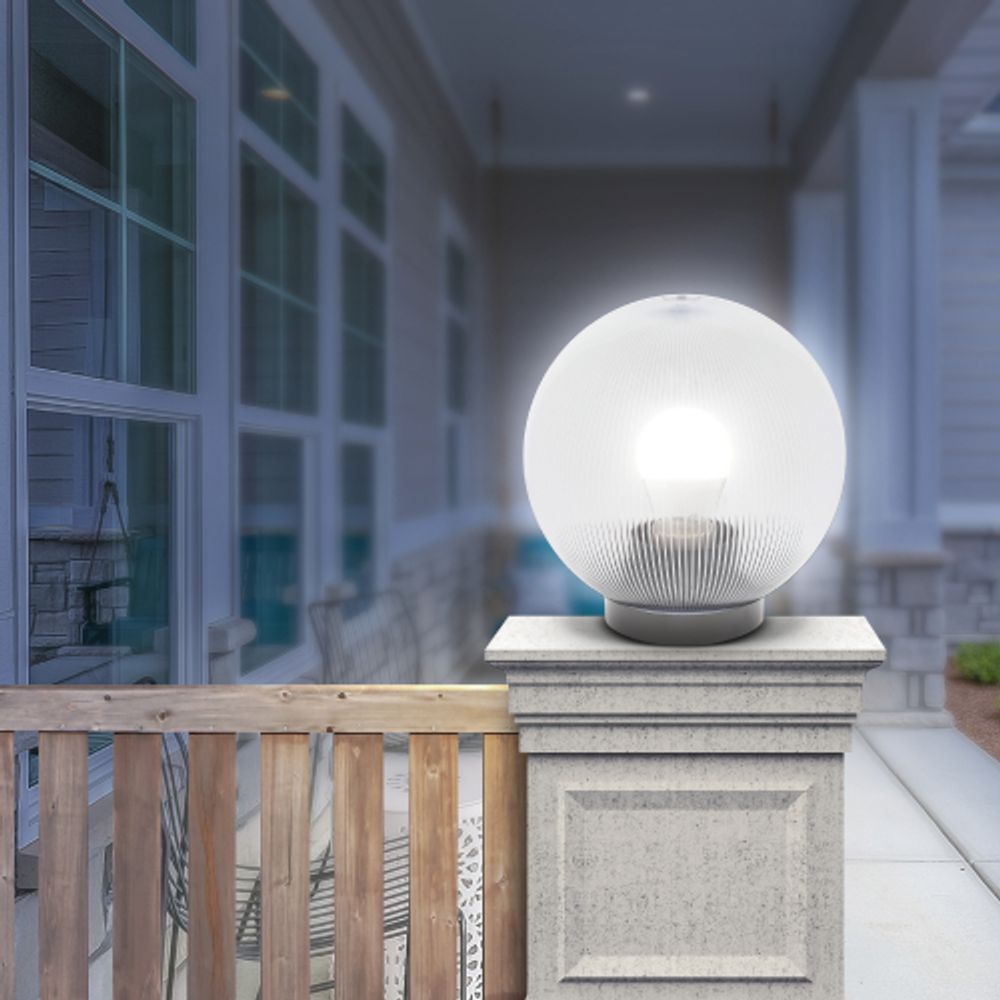 Садово-парковый светильник ЭРА НТУ 02-60-202 шар прозрачный призма на опору / кронштейн IP44 Е27 max60Вт d200mm | Садово-парковые светильники