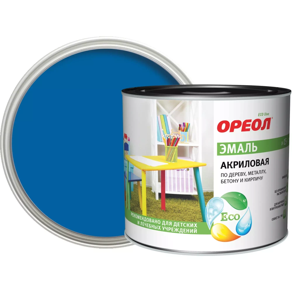 Эмаль универсальная акриловая Ореол глянцевая синяя 1,9 кг