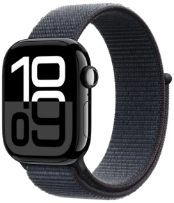Apple Watch Series 10, 42 мм, алюминий цвета «черный глянец», спортивный браслет цвета "Ink"