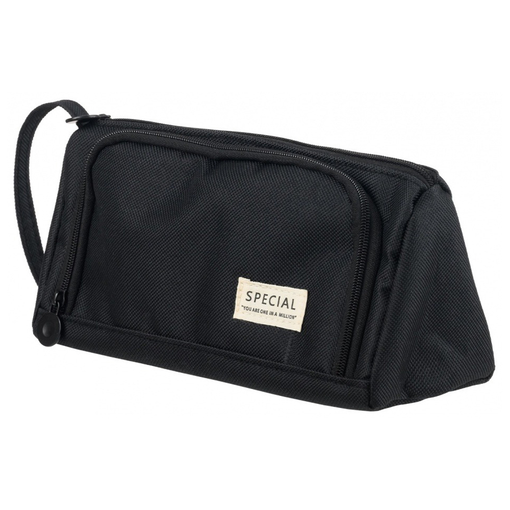 Пенал-косметичка Basir без наполнения, 20*10*9 см, серия "Строгий", 2 отделения на молнии, чёрный цвет