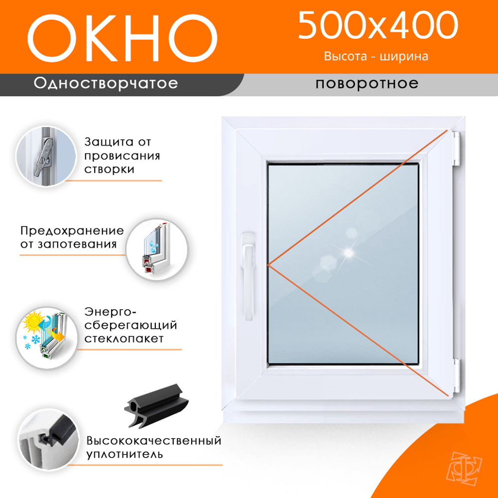 Пластиковое окно 500 х 400 ТермА Эко с поворотной створкой