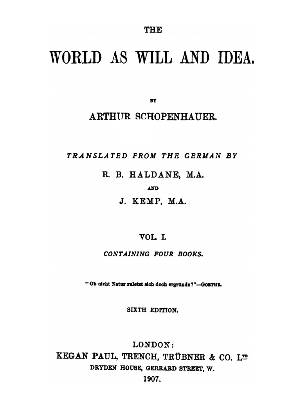 The World As Will and Idea. Volume 1 | Arthur Schopenhauer
