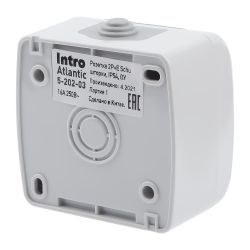 Розетка Intro Atlantic 5-202-03 с заземлением со шторками 2P+E Schuko 16А-250В IP54 ОУ серый