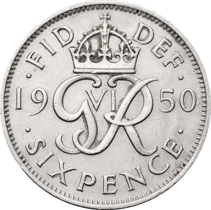 6 пенсов 1950 Великобритания