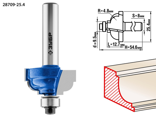 ЗУБР 25.4x13мм, радиус 4.8мм, фреза кромочная калевочная №7