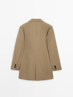 Massimo Dutti Длинный двубортный пиджак из 100% шерсти - Limited Edition, рыжевато-коричневый