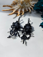 Серьги "Цветы" ручной работы из бисера с камнем камнем агат и кристаллами Swarovski