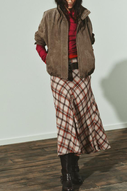 ZARA ЮБКА МИДИ В КЛЕТКУ, БЕЖЕВЫЙ