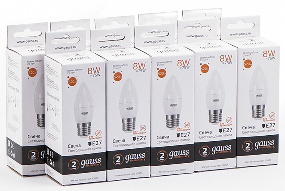 Лампа светодиодная Gauss LED Elementary Candle E27 8Вт 3000K 33218