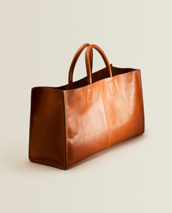 ZARA HOME КОЖАНАЯ СУМКА-ТОУТ, КОРИЧНЕВЫЙ