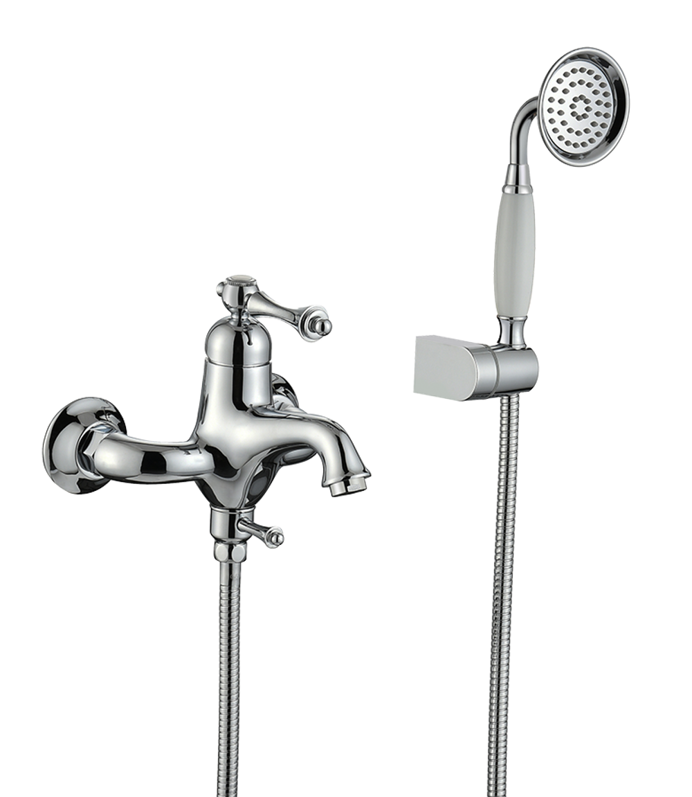 Смеситель для ванны однорычажный латунный GZ77031 с изливом и душем, хром