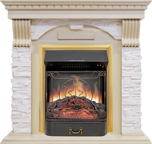 Каминокомплект Dublin - Слоновая кость с патиной / Сланец крем с очагом Majestic FX Brass