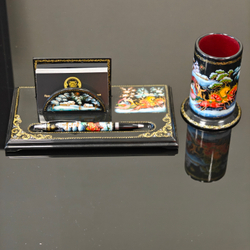 Набор письменный настольный с ручной росписью Палех "Тройка"