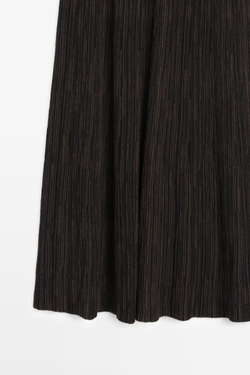 Massimo Dutti Плиссированная юбка миди в полоску, шоколадный