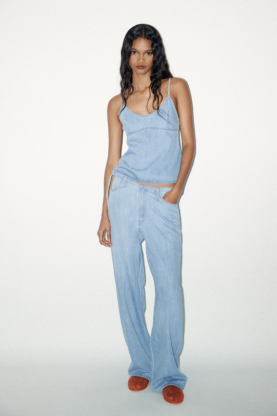 ZARA ДЖИНСЫ В ПИЖАМНОМ СТИЛЕ, СИНИЙ
